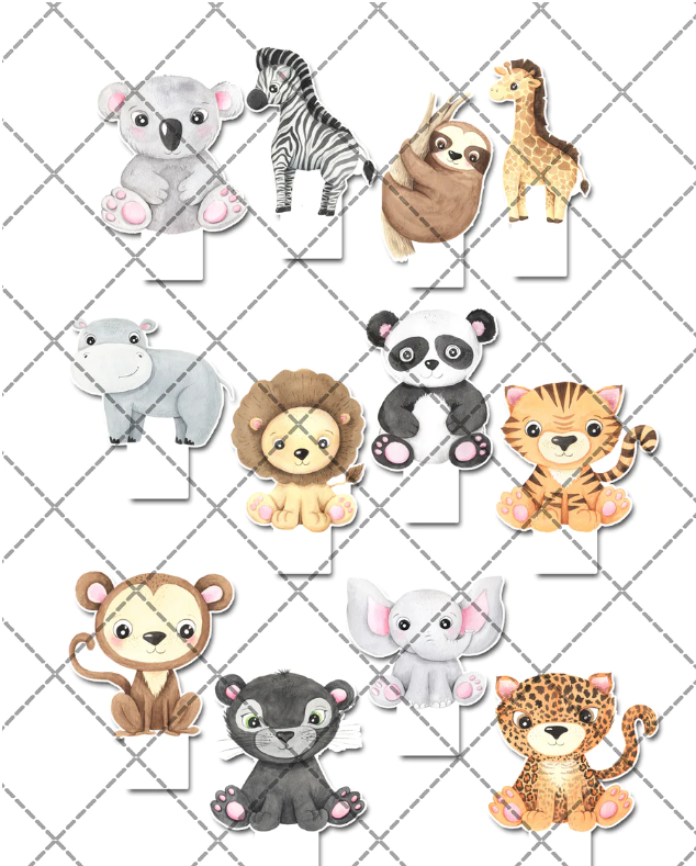 Tropical Animals Pre-Cut Edible Stand-Up Wafer Card Cupcake Toppers - 12 Pack