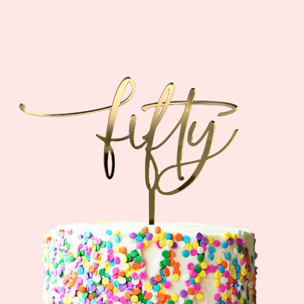 Etched Fifty Cake Topper - Palmer Font