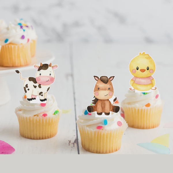 Farmyard Animals Pre-cut Edible Stand-Up Wafer Card Cupcake Toppers -12 cupcake