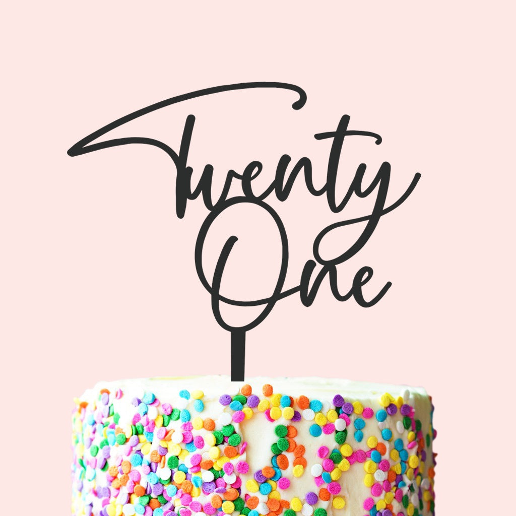 Etched Twenty One Cake Topper - Palmer Font