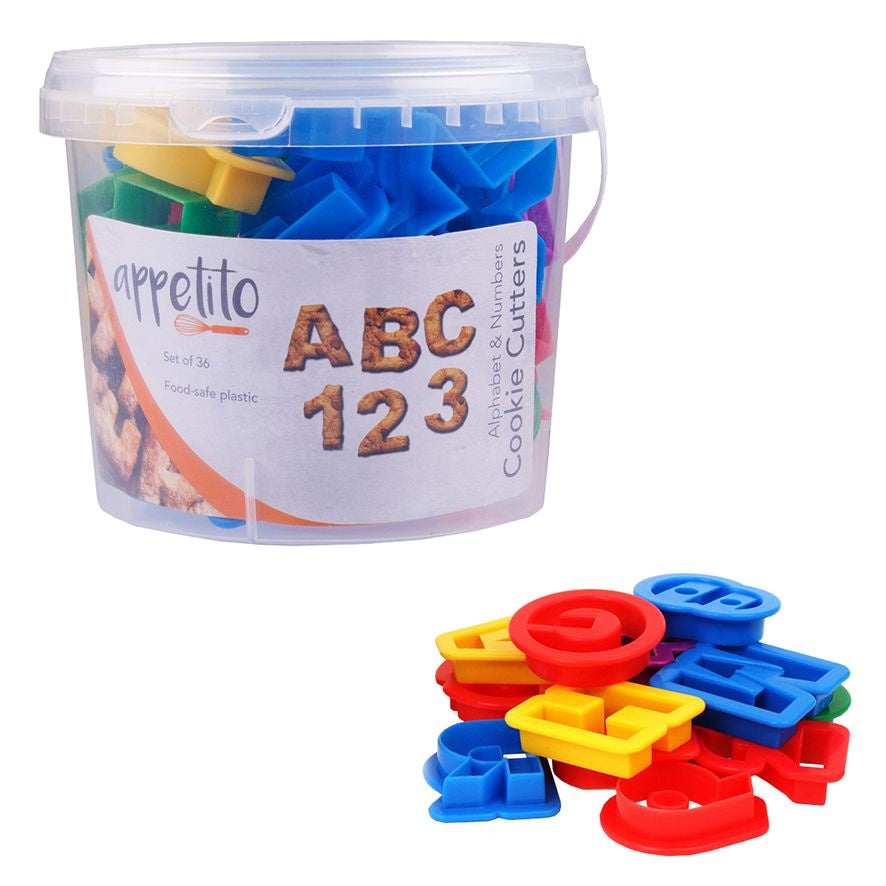 Alphabet and Number Cookie Cutter Set - Multicolour 36 Piece Tub