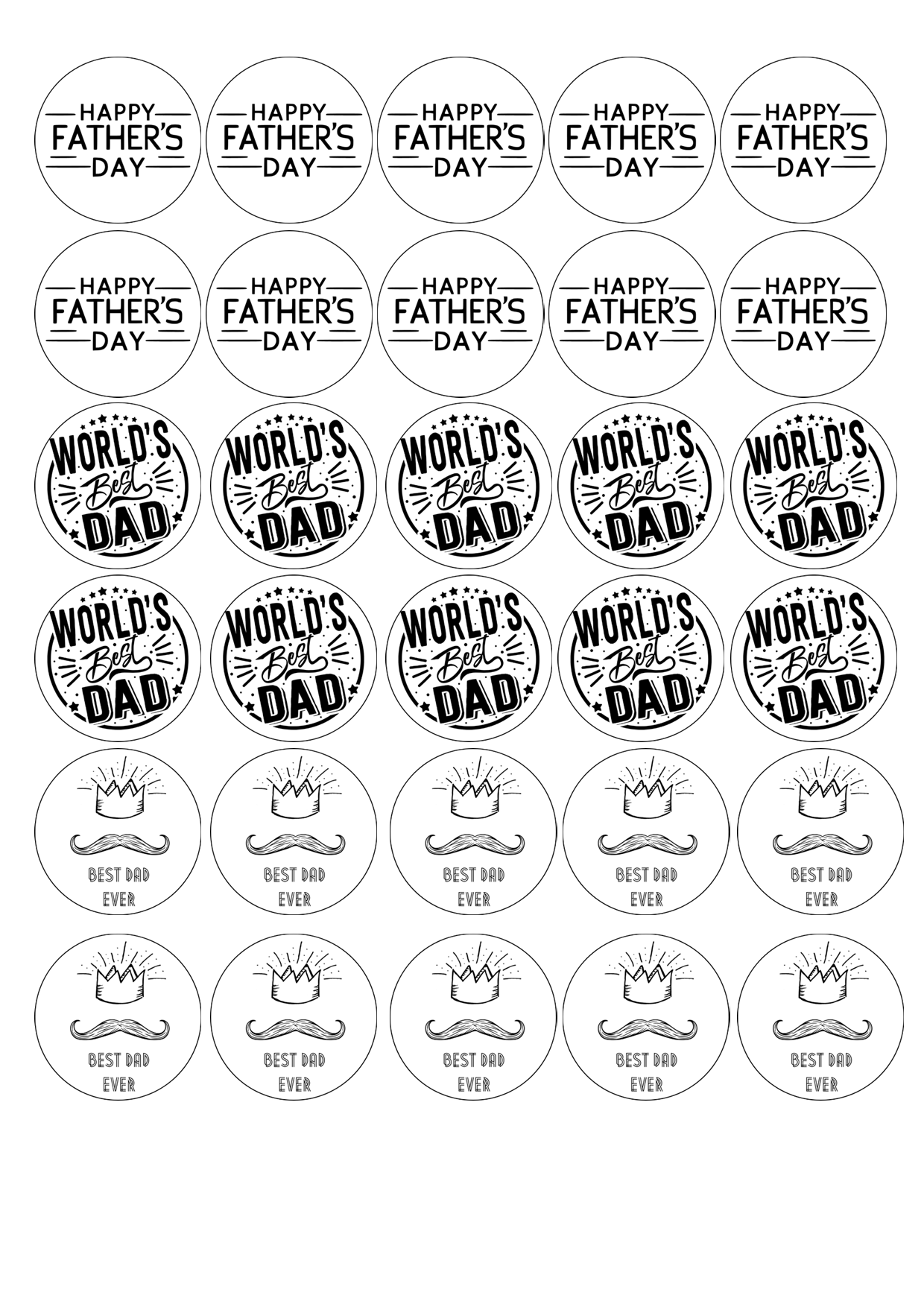 Edible Cupcake Toppers - 1.5" (4cm) Pre-Cut Round - 30 Toppers Per Page - Father's Day Set 3