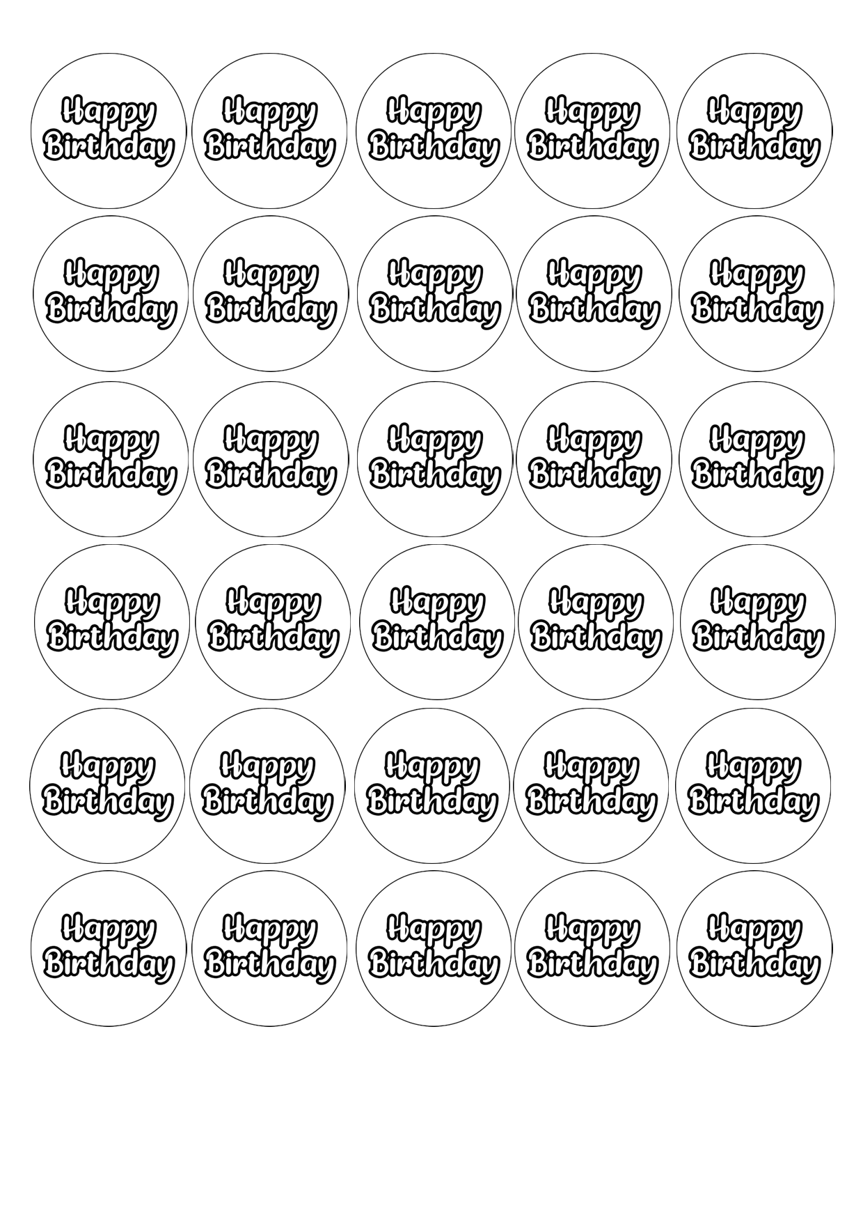 Edible Cupcake Toppers - 1.5" (4cm) Pre-Cut Round - 30 Toppers Per Page - Happy Birthday Set 1