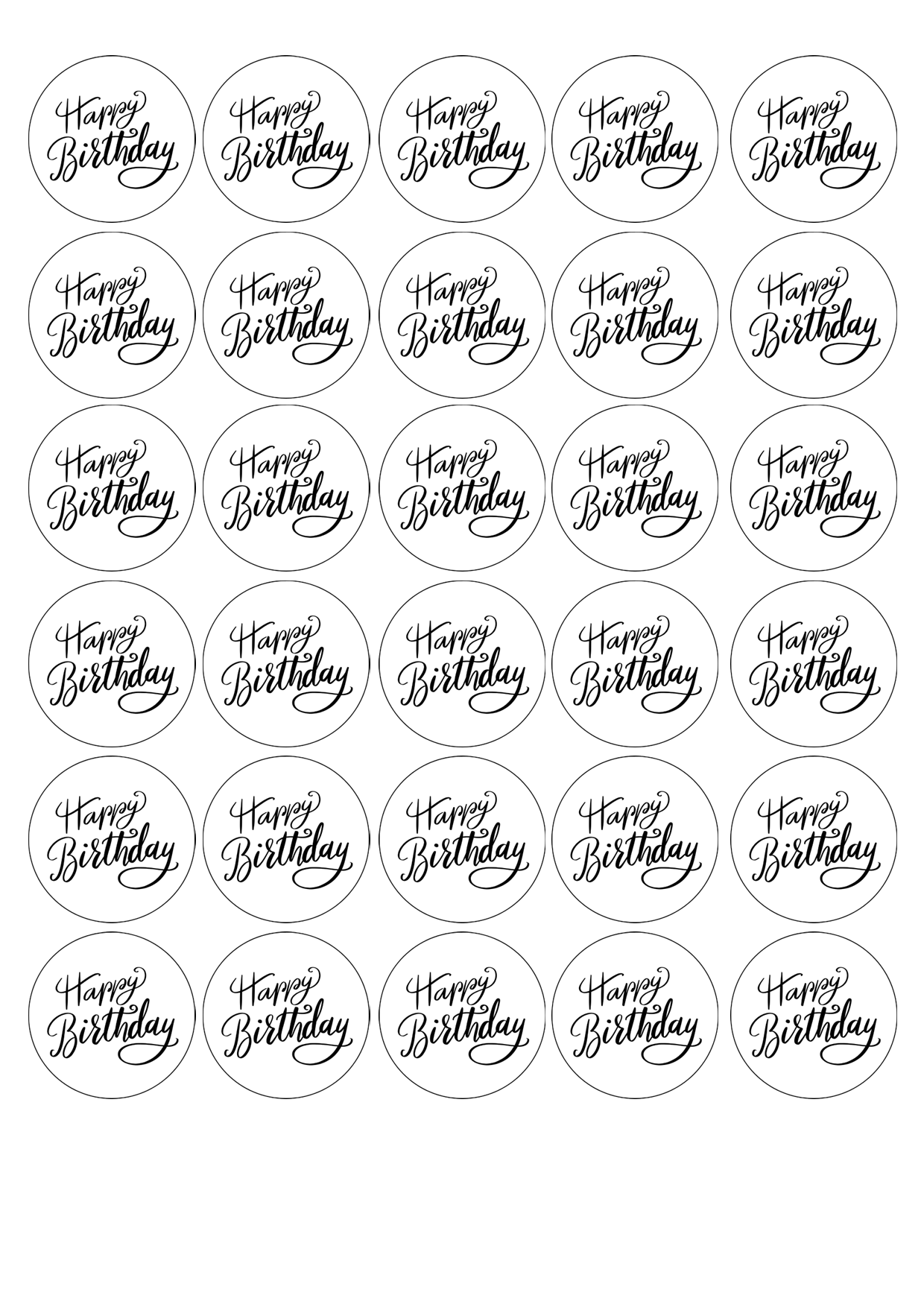 Edible Cupcake Toppers - 1.5" (4cm) Pre-Cut Round - 30 Toppers Per Page - Happy Birthday Set 2