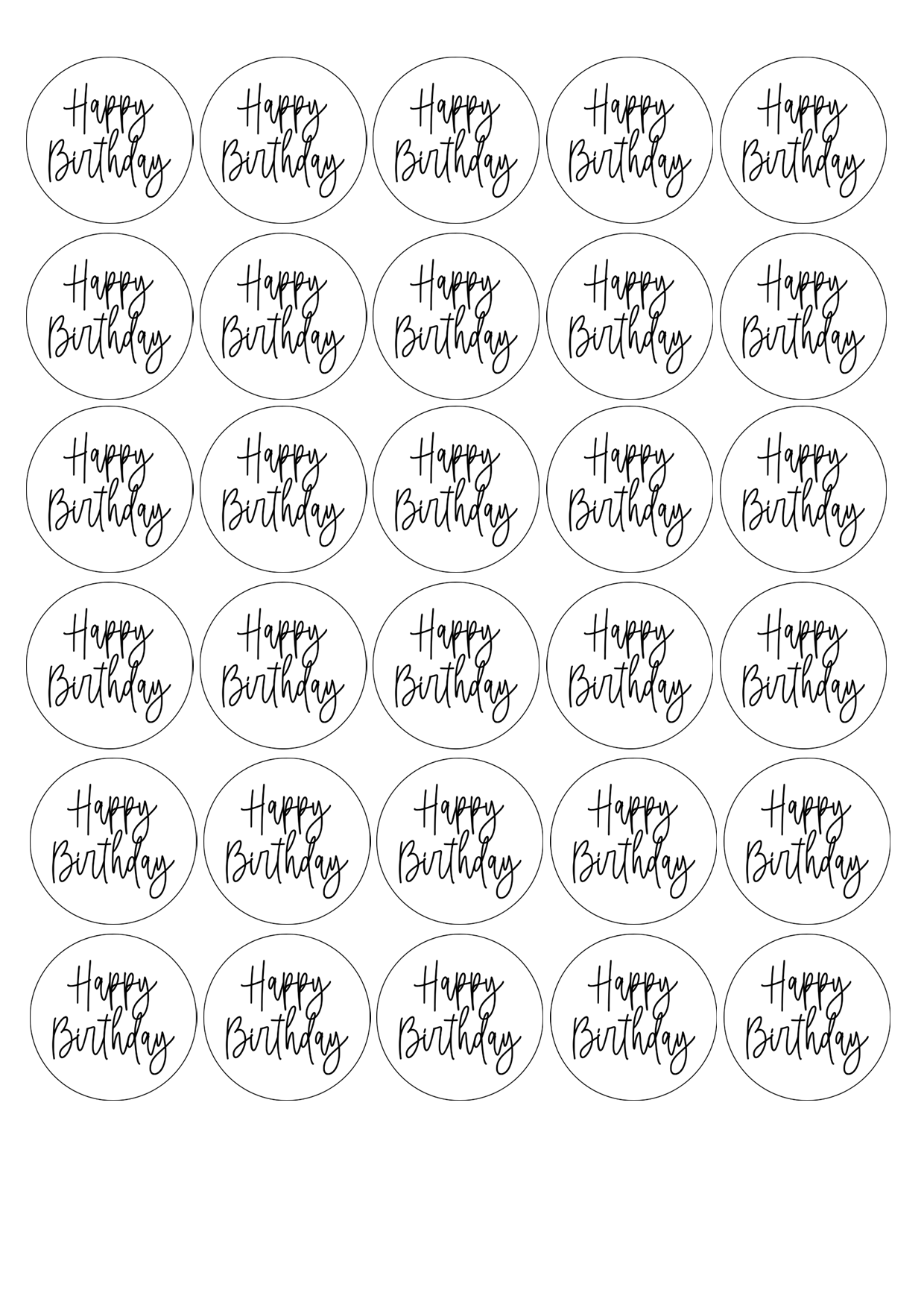 Edible Cupcake Toppers - 1.5" (4cm) Pre-Cut Round - 30 Toppers Per Page - Happy Birthday Set 3