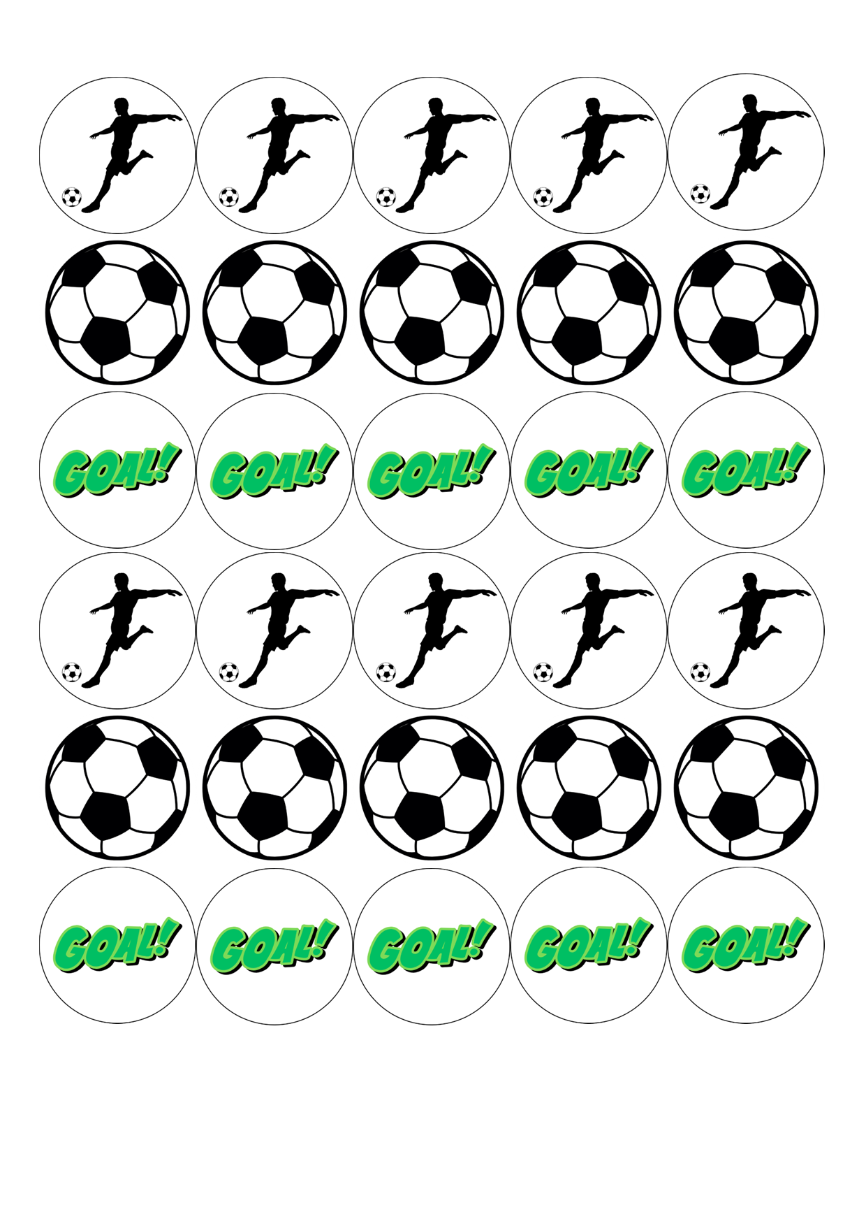 Edible Cupcake Toppers - 1.5" (4cm) Pre-Cut Round - 30 Toppers Per Page - Soccer Themed