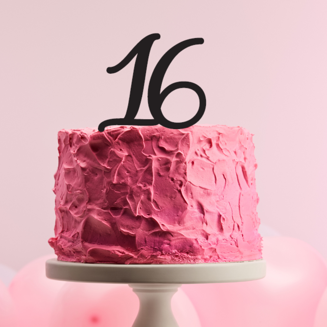 BarleyBoy Creative 16 Cake Topper - Script Font