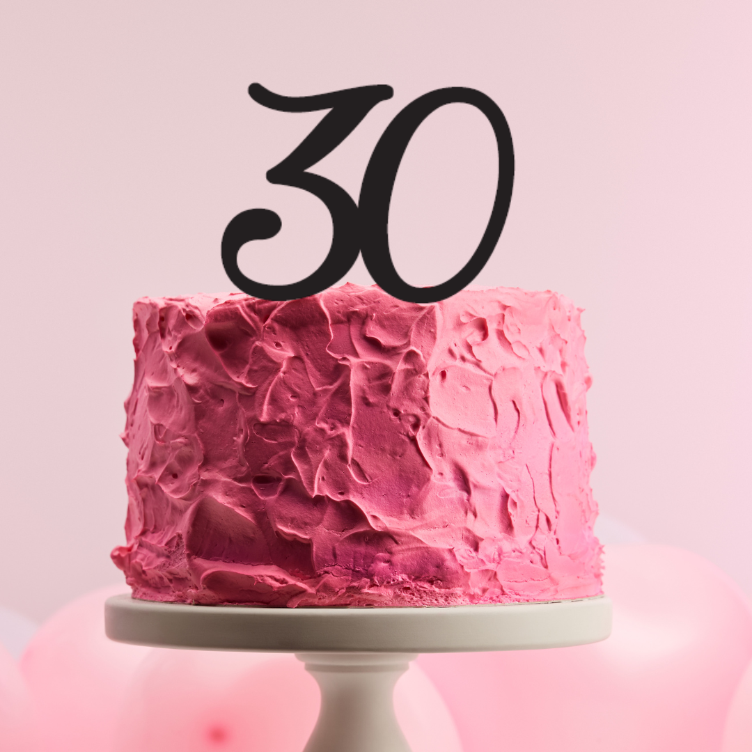 BarleyBoy Creative 30 Cake Topper - Script Font