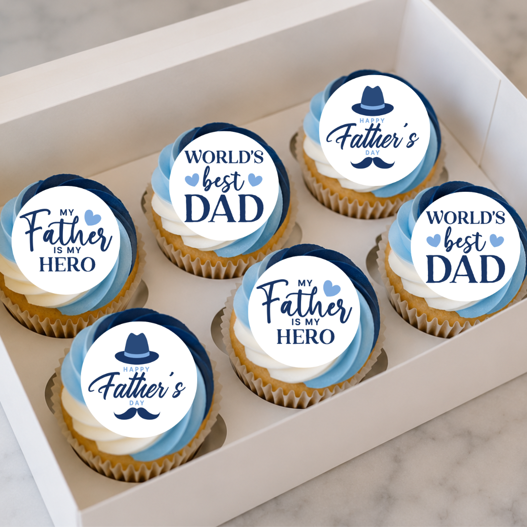 Edible Cupcake Toppers - 2" (5cm) Pre-Cut Round - 15 Toppers Per Page - Father's Day Set 1