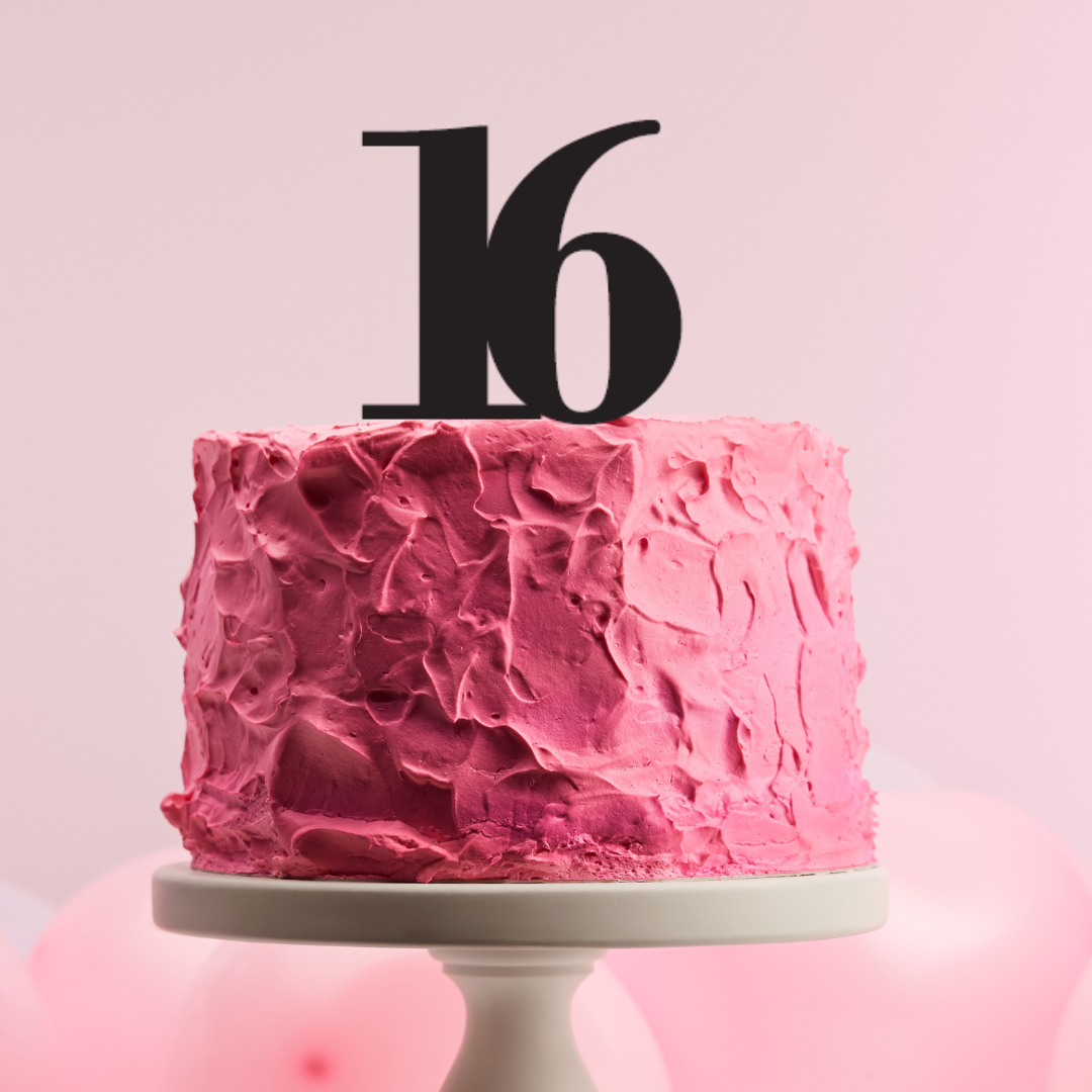 BarleyBoy Creative 16 Cake Topper - Serif Font