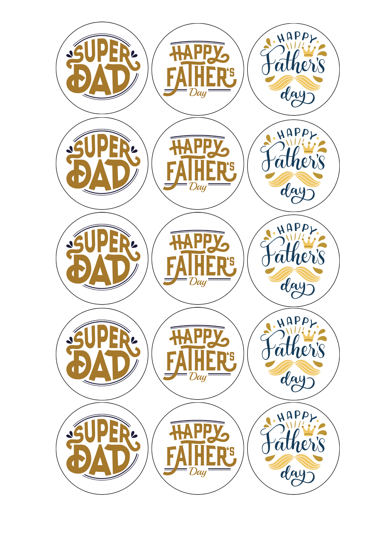 Edible Cupcake Toppers - 2" (5cm) Pre-Cut Round - 15 Toppers Per Page - Father's Day Set 2