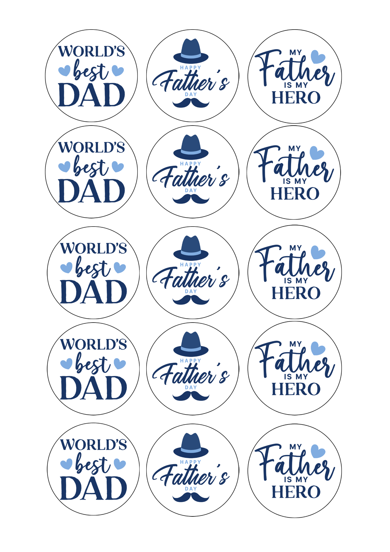 Edible Cupcake Toppers - 2" (5cm) Pre-Cut Round - 15 Toppers Per Page - Father's Day Set 1