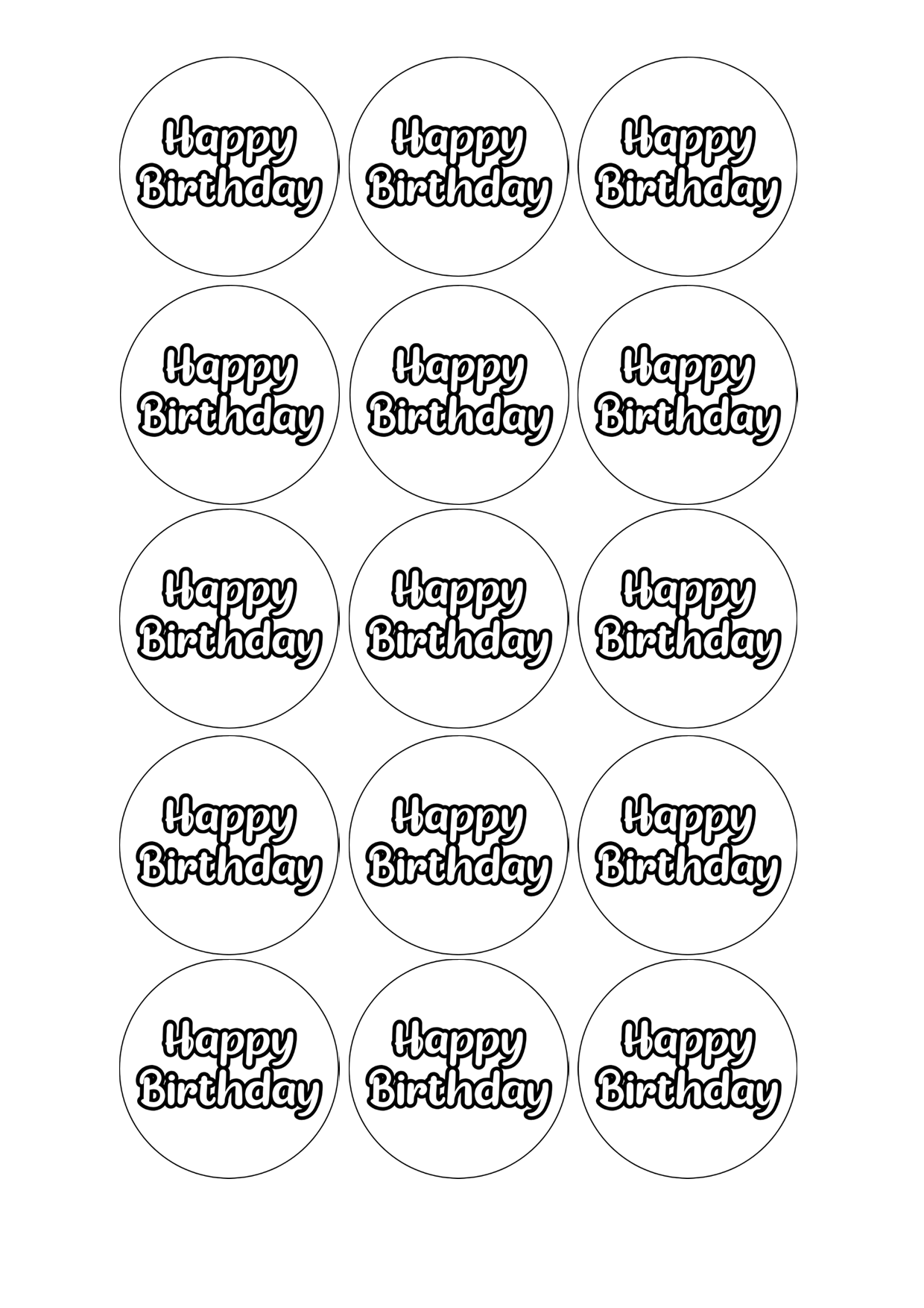 Edible Cupcake Toppers - 2" (5cm) Pre-Cut Round - 15 Toppers Per Page - Happy Birthday Set 1