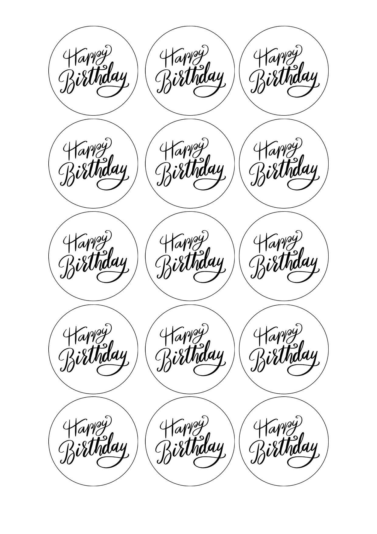 Edible Cupcake Toppers - 2" (5cm) Pre-Cut Round - 15 Toppers Per Page - Happy Birthday Set 2