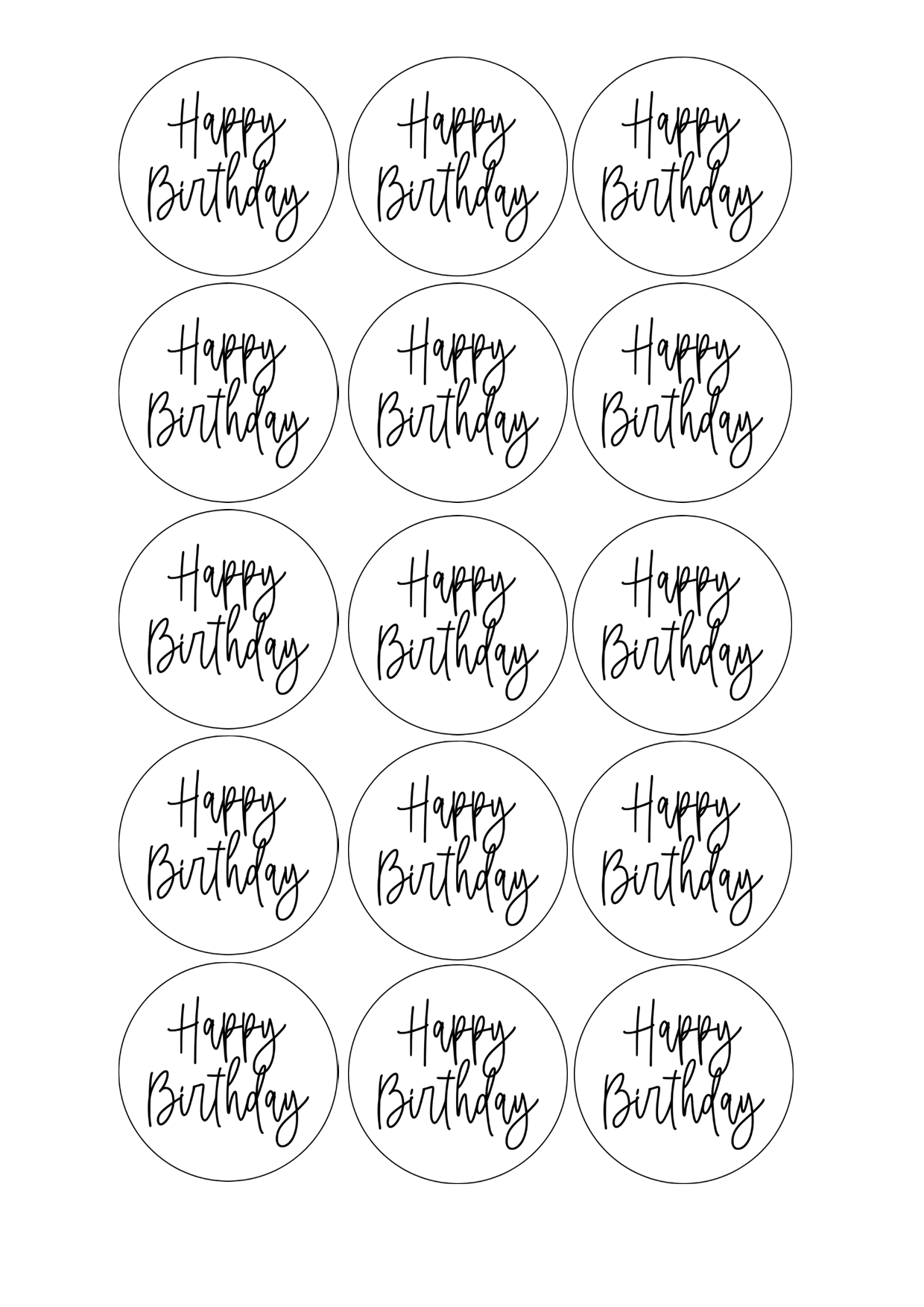 Edible Cupcake Toppers - 2" (5cm) Pre-Cut Round - 15 Toppers Per Page - Happy Birthday Set 3