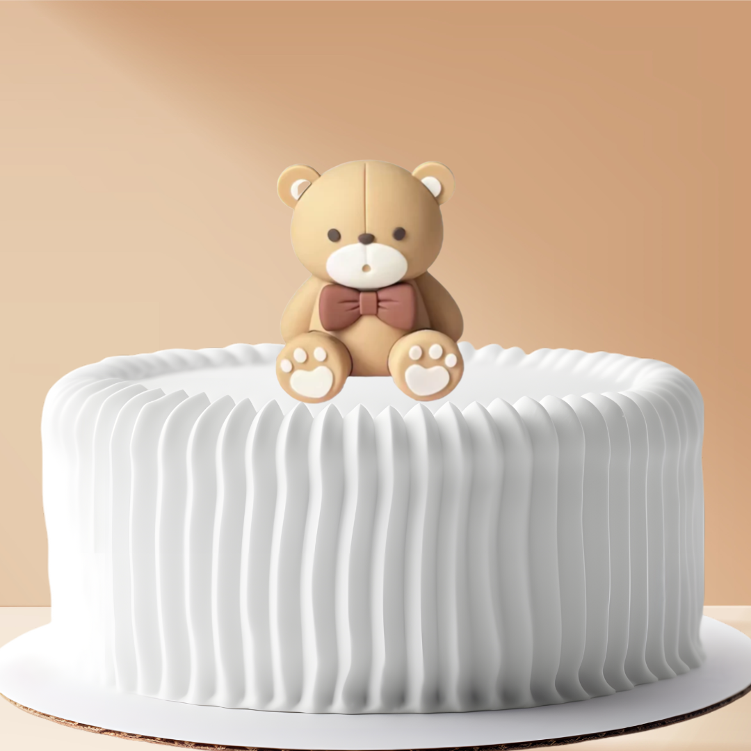 Cake Topper Bear with Brown Bow