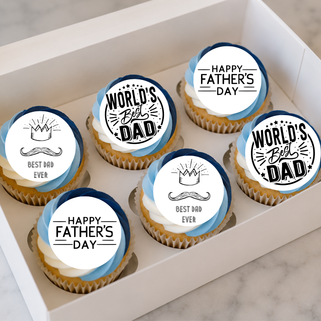 Edible Cupcake Toppers - 1.5" (4cm) Pre-Cut Round - 30 Toppers Per Page - Father's Day Set 3