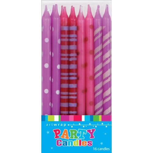 Candle - Pink Spots Stripes 16pk