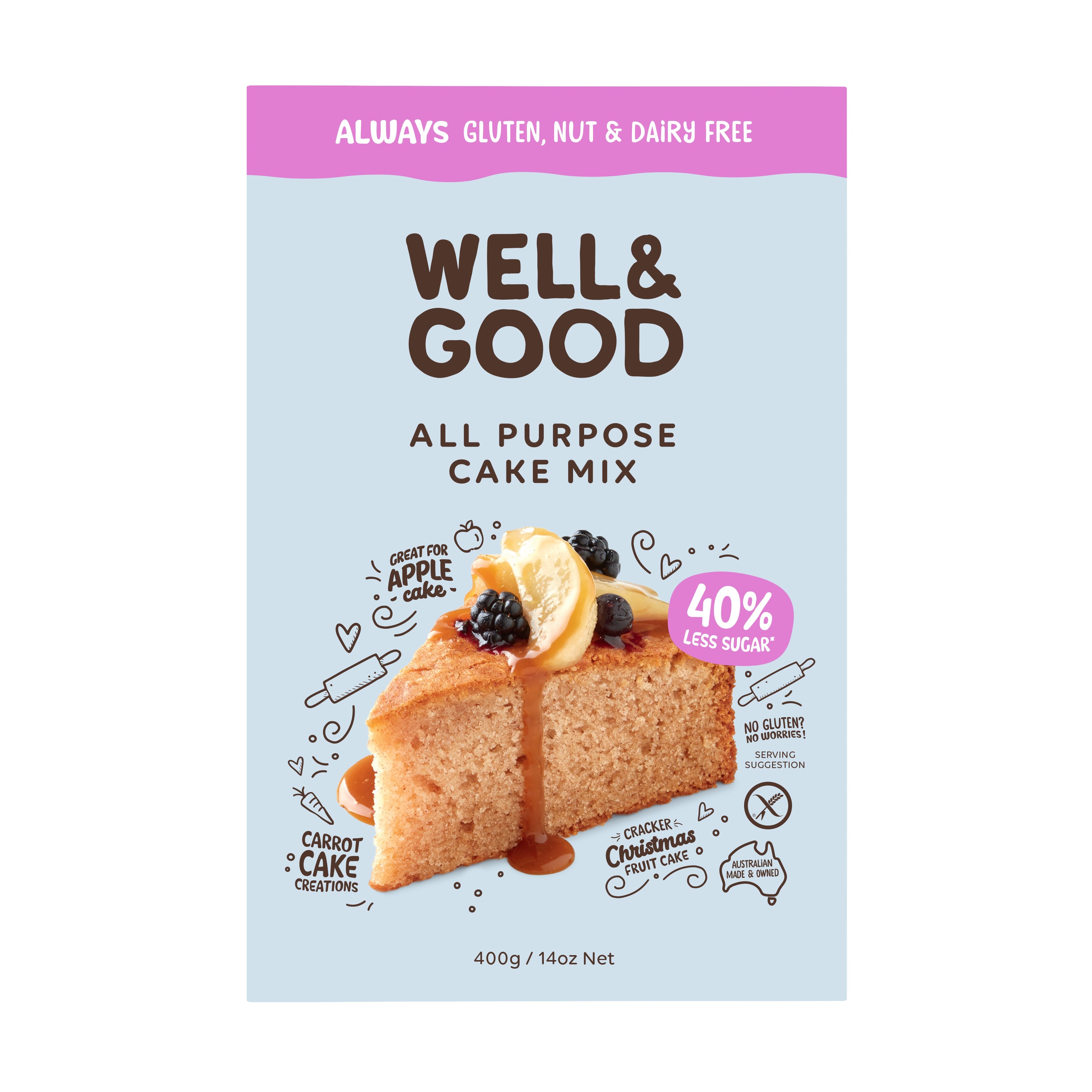 Well & Good Gluten Free All Purpose Reduced Sugar Cake Mix 400g