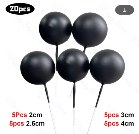 Cake Ball Toppers 20pc Mixed Sizes - Black