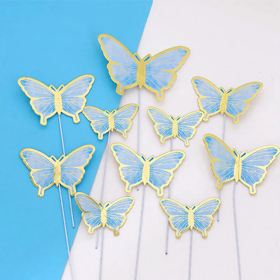 Cardstock Butterflies Pack of 10 - Blue & Gold Style 1