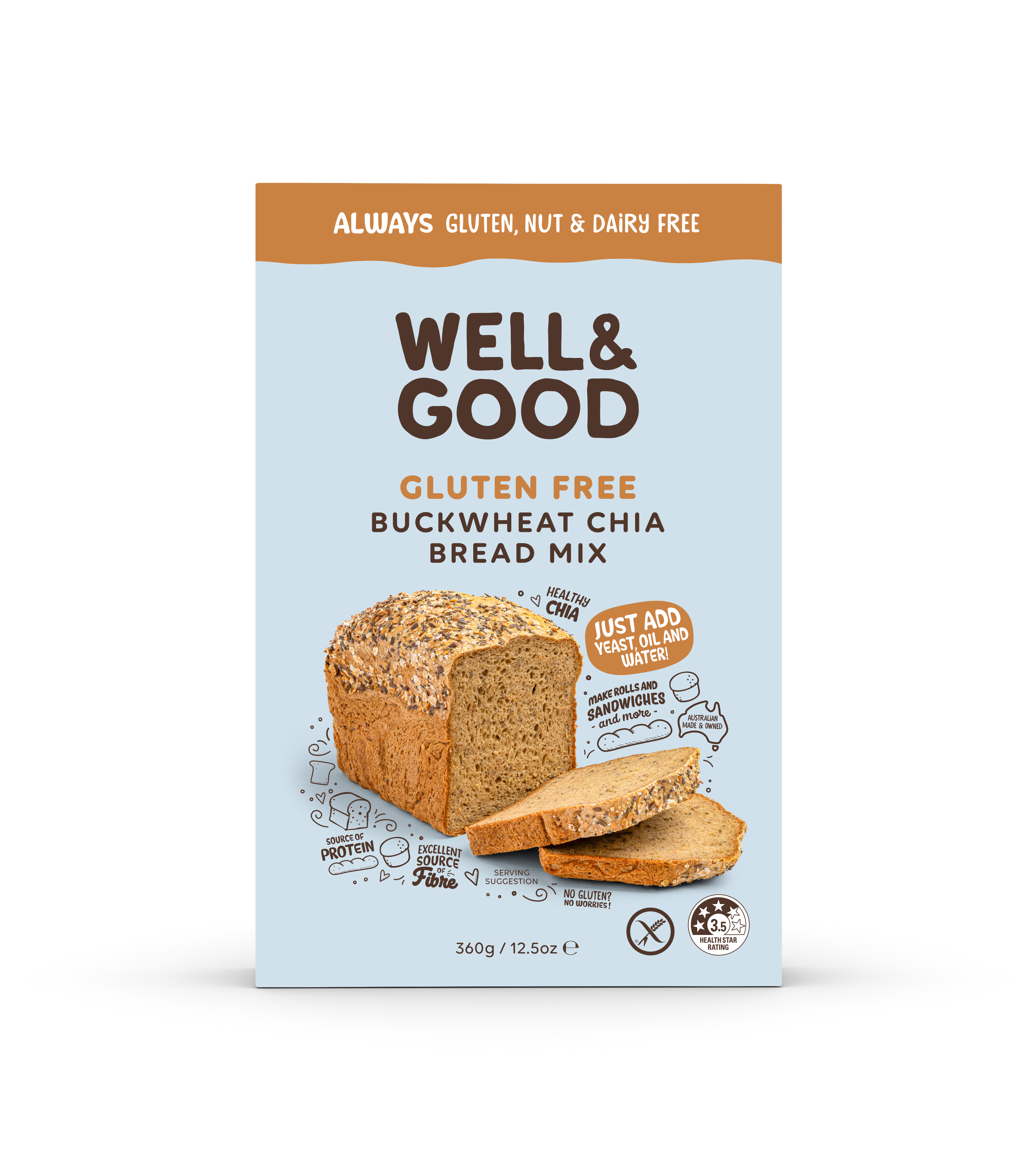 Well & Good Gluten Free Buckwheat & Chia Bread Mix 360g