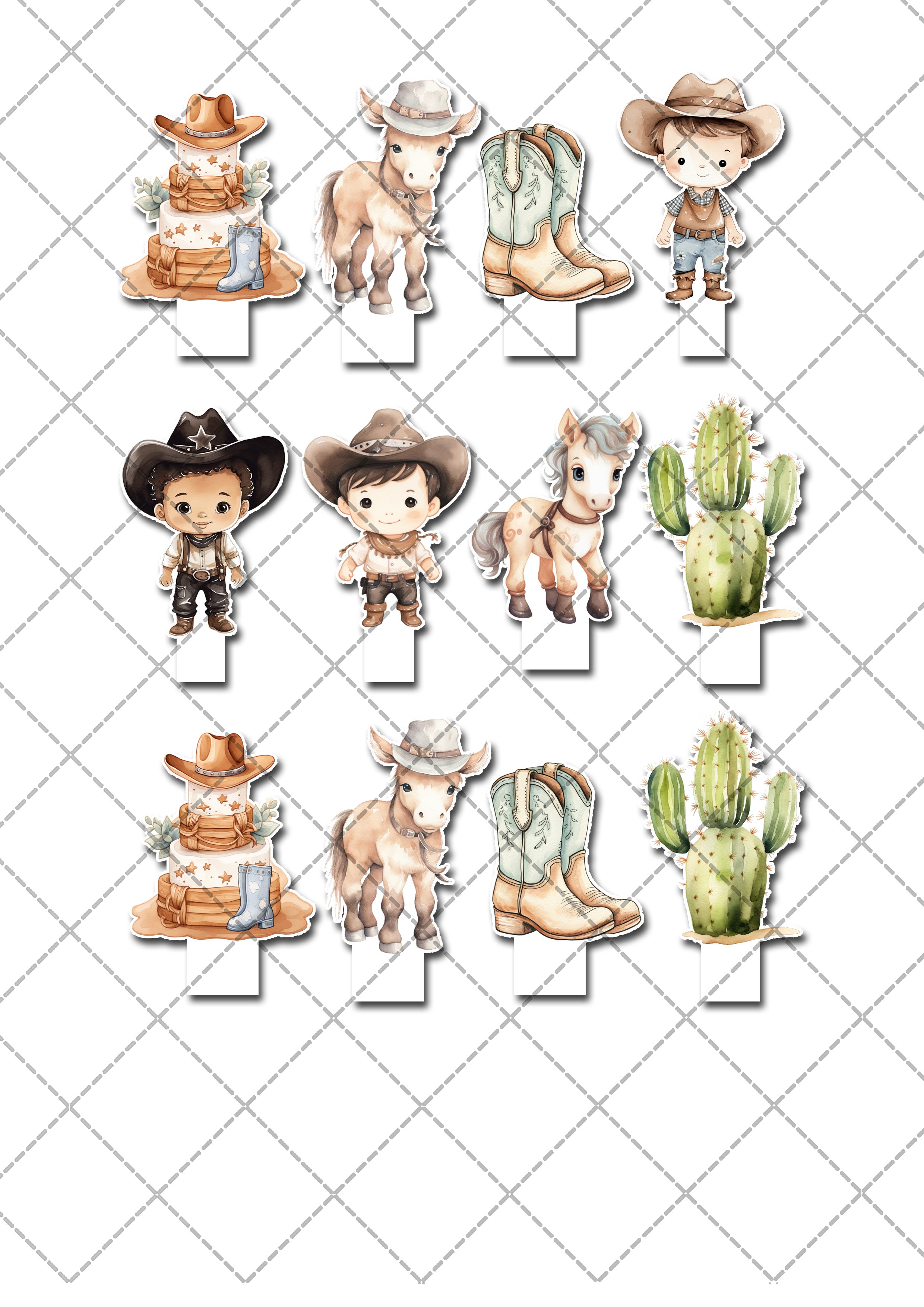 Cowboy Pre-Cut Edible Stand-Up Wafer Card Cupcake Toppers - Pack of 12