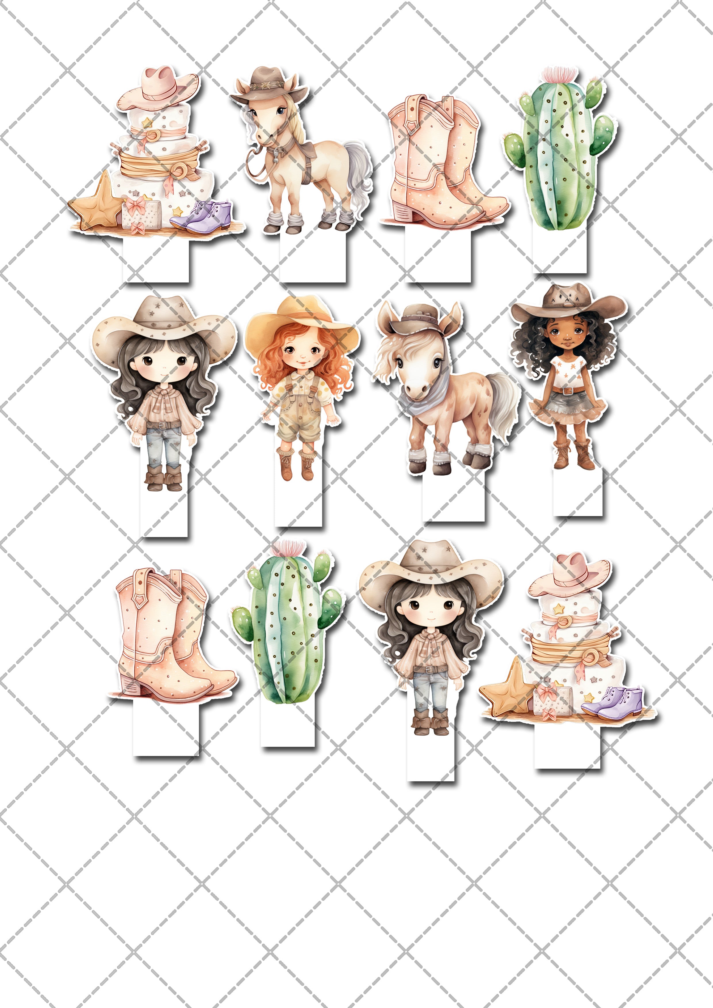 Cowgirl Pre-Cut Edible Stand-Up Wafer Card Cupcake Toppers - Pack of 12