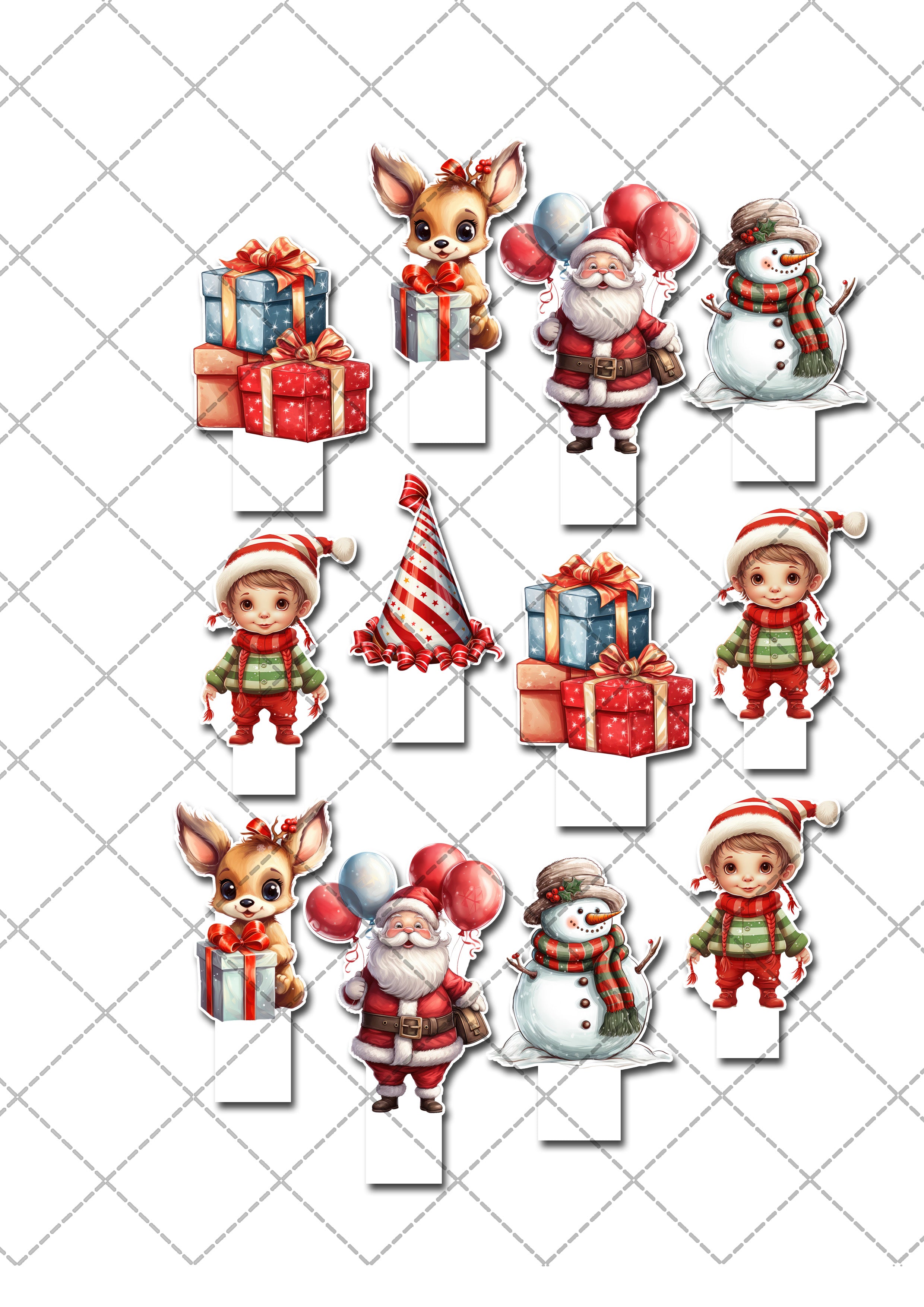 Traditional Christmas Pre-Cut Edible Stand-Up Wafer Card Cupcake Toppers - Pack of 12