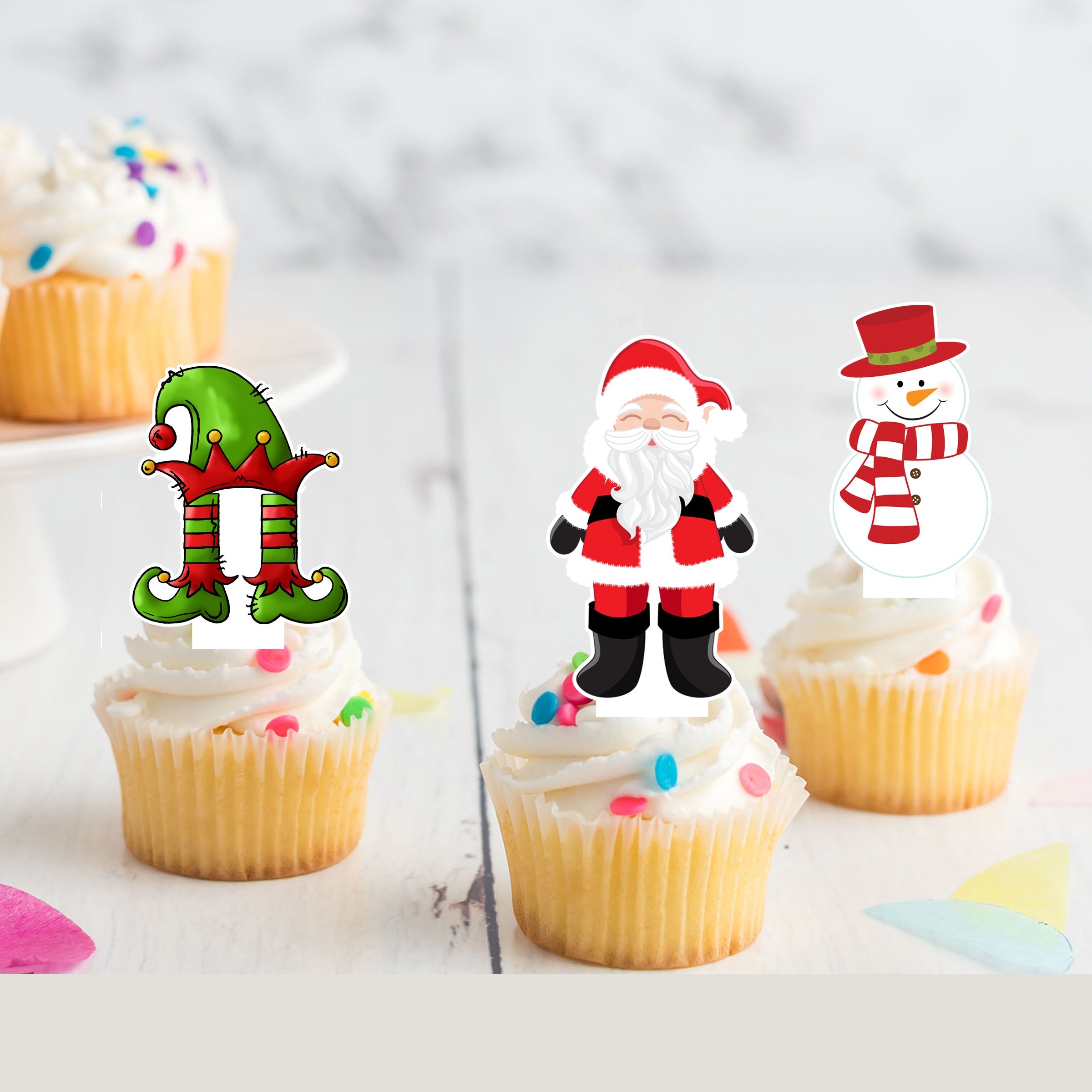 Funky Christmas Pre-Cut Edible Stand-Up Wafer Card Cupcake Toppers - Pack of 12