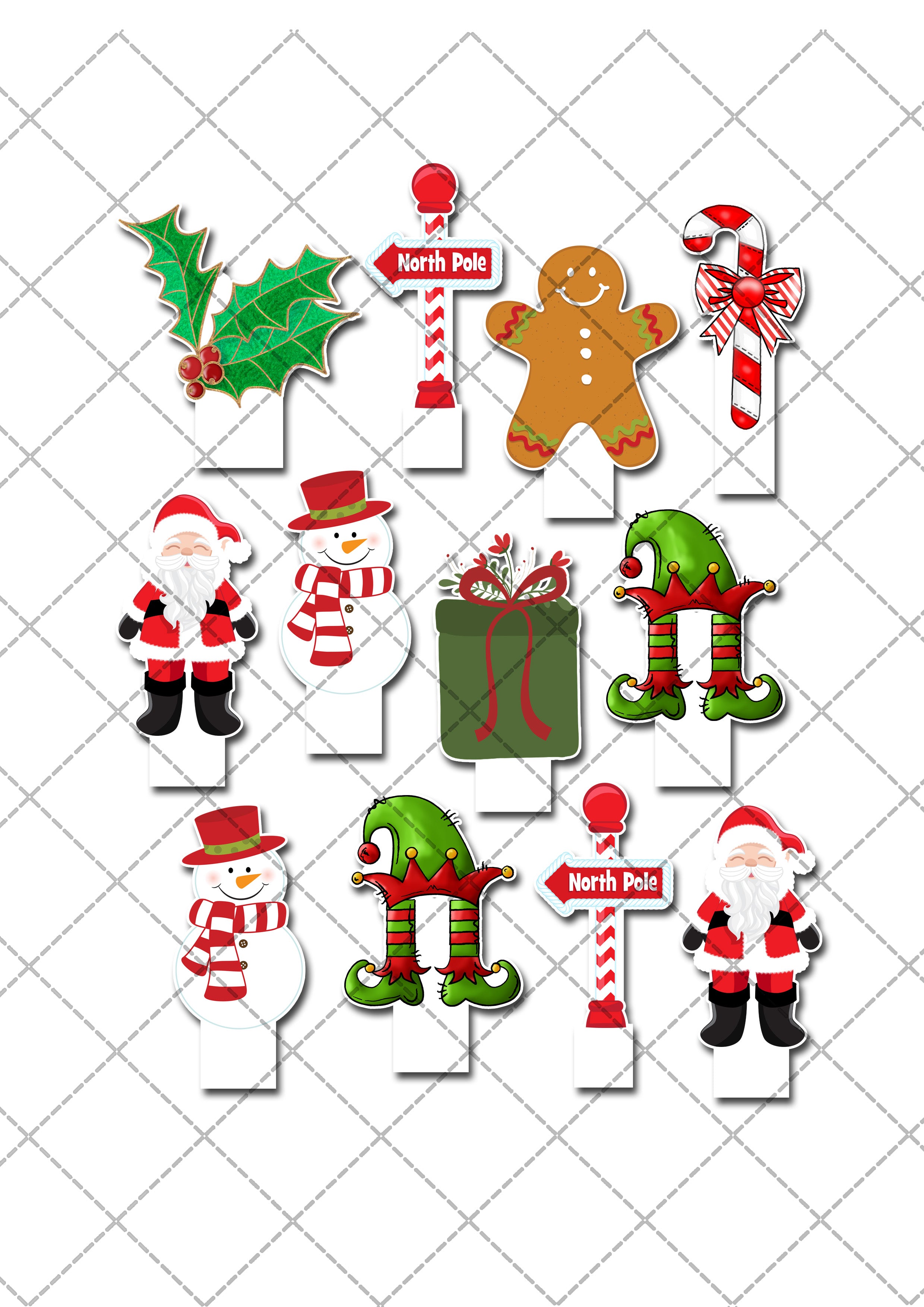 Funky Christmas Pre-Cut Edible Stand-Up Wafer Card Cupcake Toppers - Pack of 12