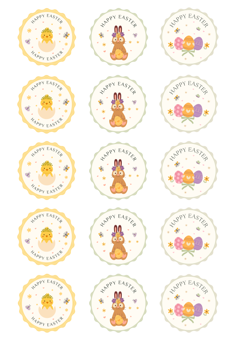 Edible Cupcake Toppers - 2" (5cm) Pre-Cut Round - 15 Toppers Per Page - Easter Set 1