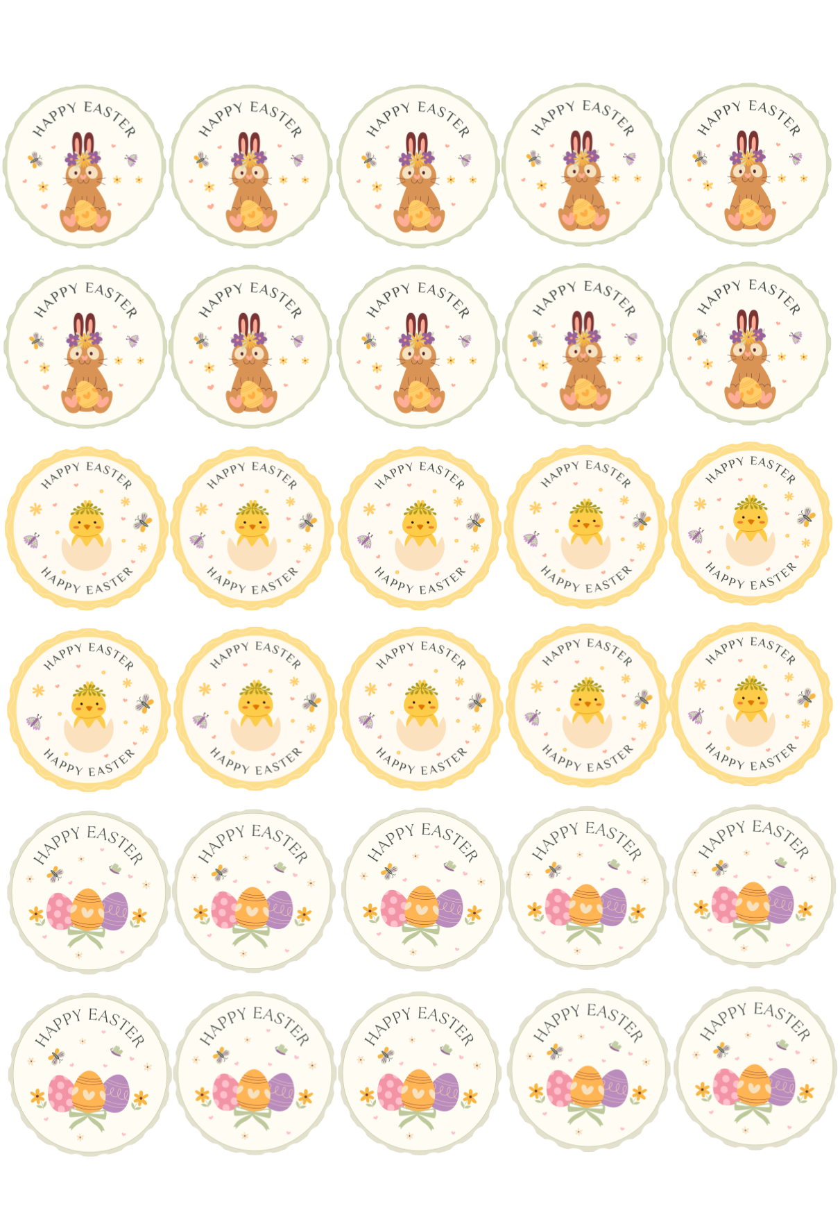 Edible Cupcake Toppers - 1.5" (4cm) Pre-Cut Round - 30 Toppers Per Page - Easter Set 1