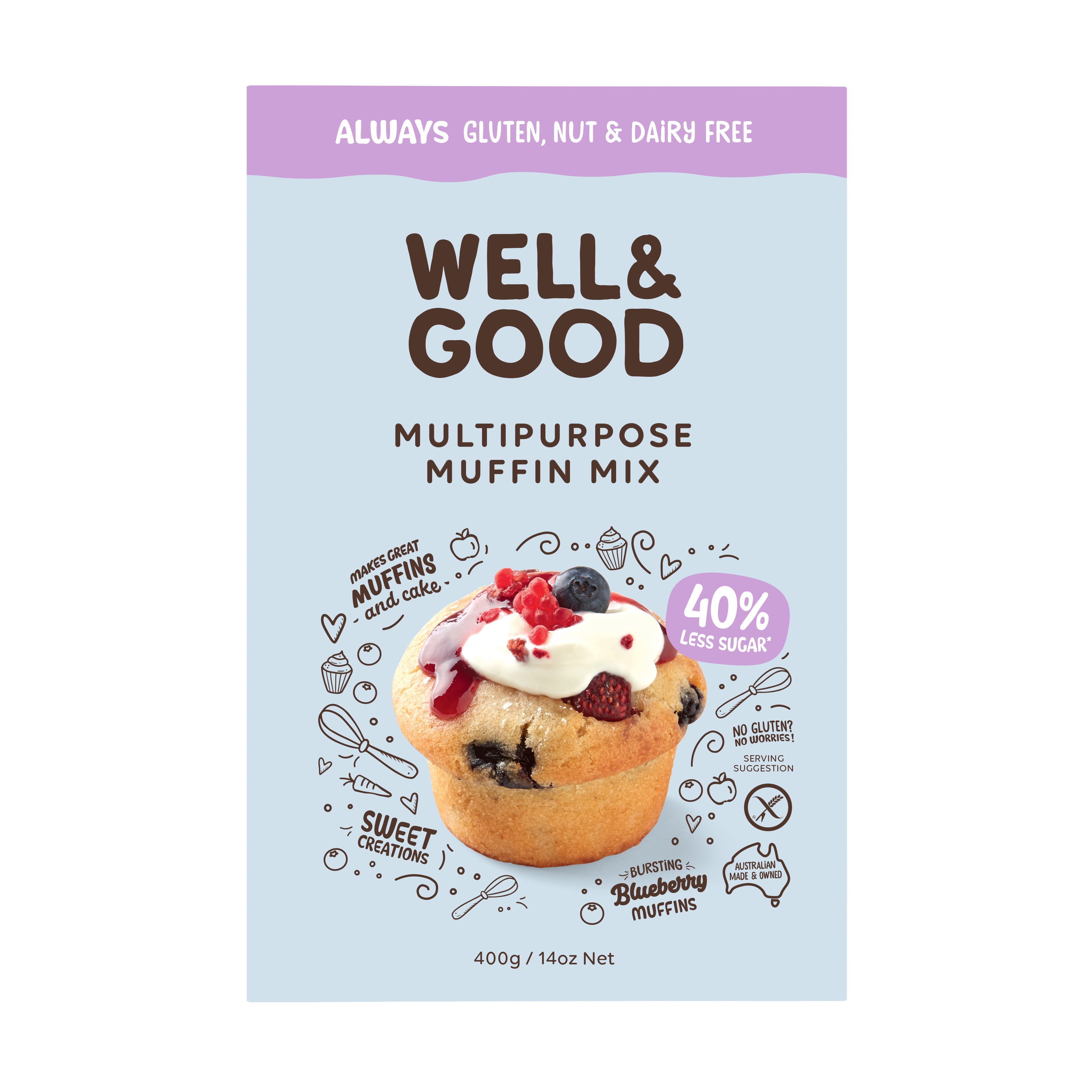 Well & Good Gluten Free Multi Purpose Reduced Sugar Muffin Mix 400g