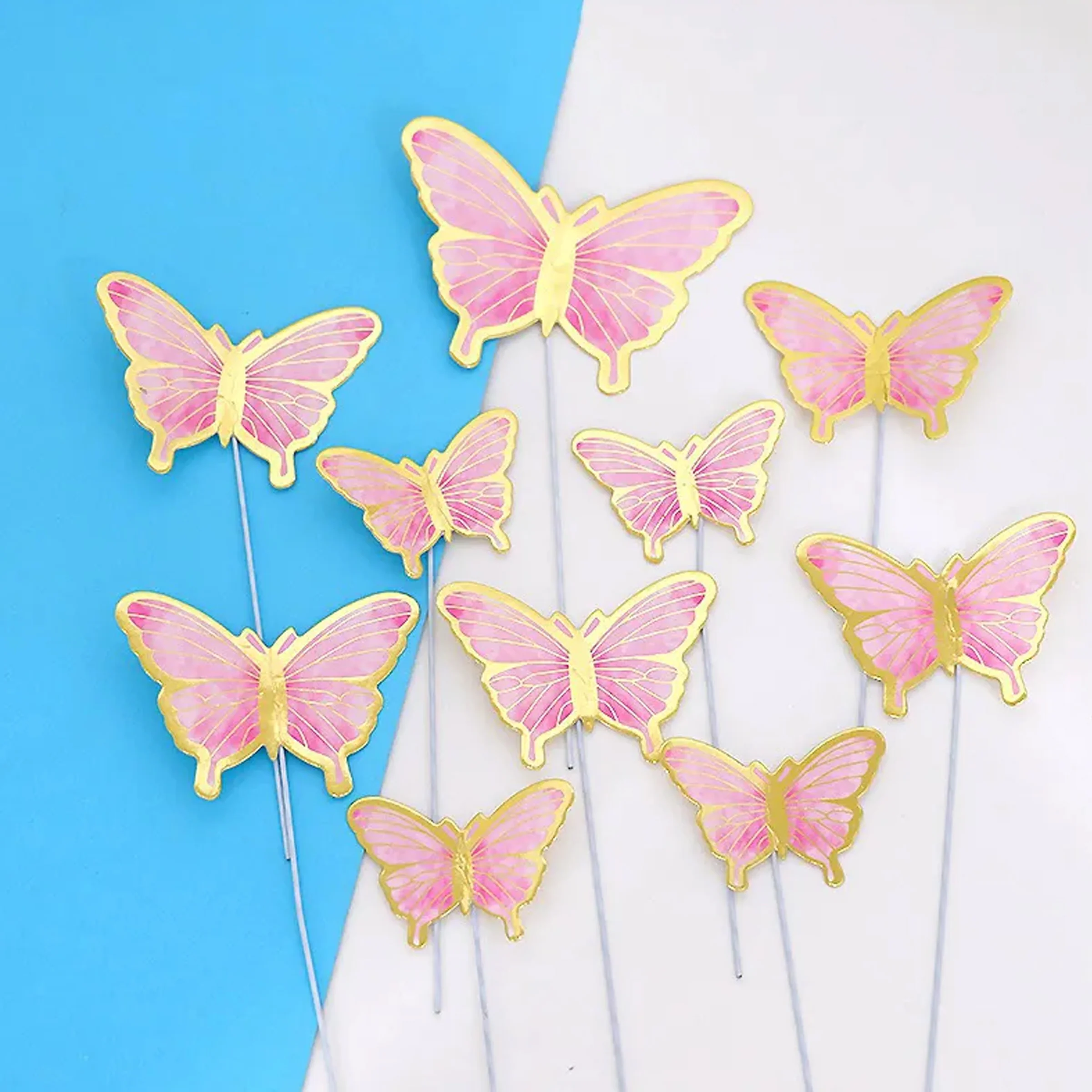 Cardstock Butterflies Pack of 10 - Pink & Gold Style 1