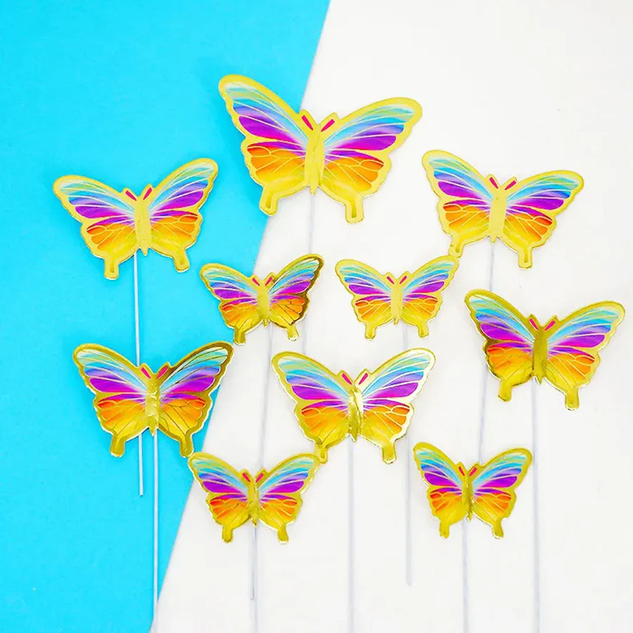 Cardstock Butterflies Pack of 10 - Rainbow & Gold Style 1