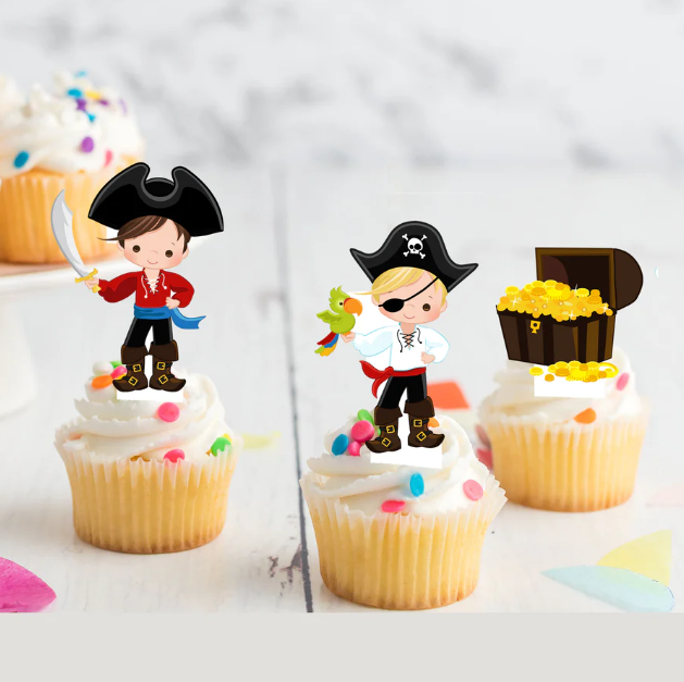 Pirate Boys Pre-Cut Edible Stand-Up Warfer Card Cupcake Toppers - 12 pack