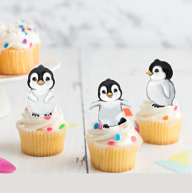 Penguin Pre-Cut Edible Stand-Up Wafer Card Cupcake Toppers - 12 pack