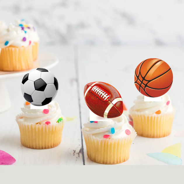 Sports Balls Edible Stand-Up Wafer Card Cupcake Toppers - 12 Pack