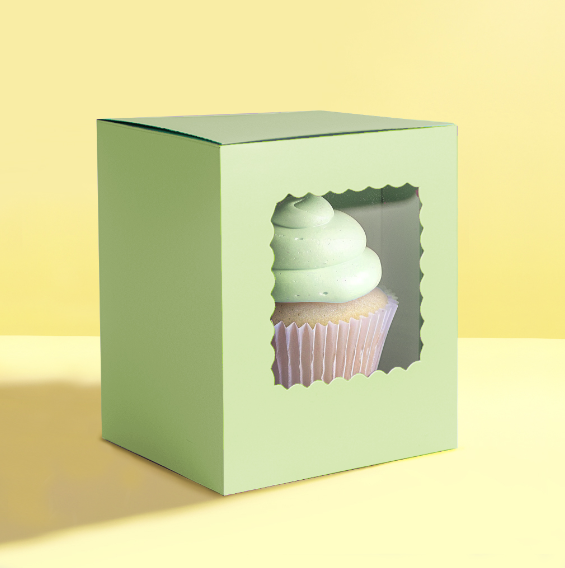 Scalloped Single Cupcake Box Pack of 6 - Pastel Green