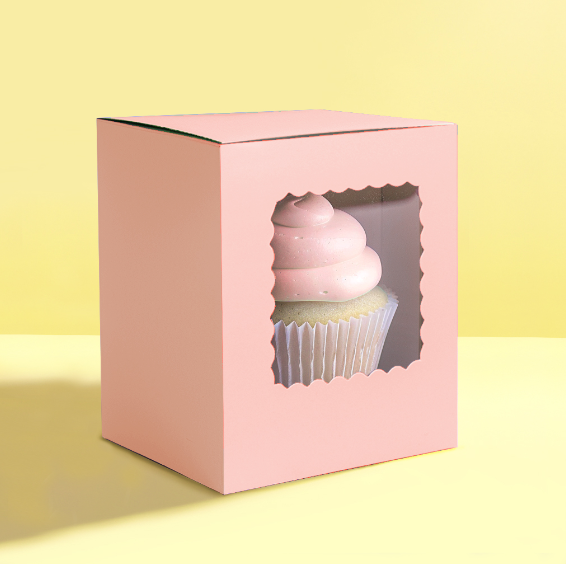 Scalloped Single Cupcake Box Pack of 6 - Pastel Pink