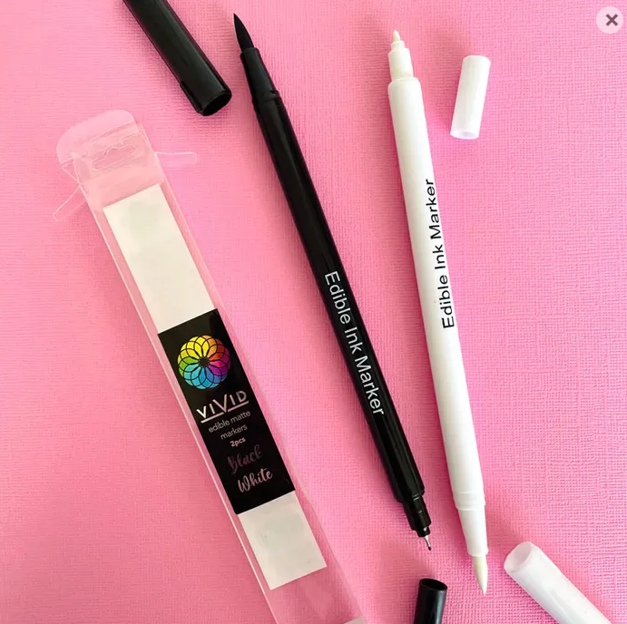 Vivid Edible Matte Markers White & Black Pack of 2