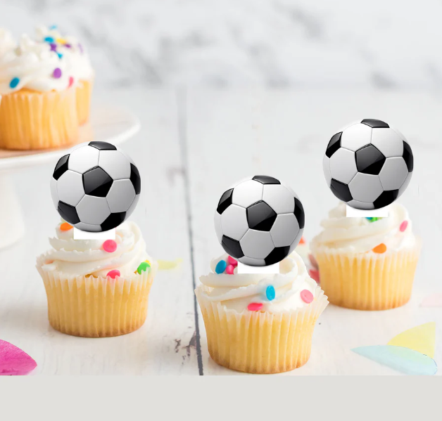 Soccer Balls Edible Stand-Up Wafer Card Cupcake Toppers - 12 Pack
