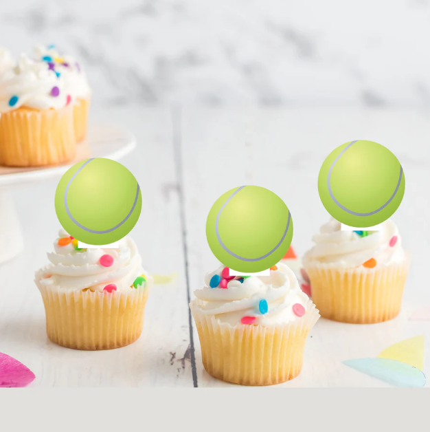 Tennis Balls Edible Stand-Up Wafer Card Cupcake Toppers - 12 Pack
