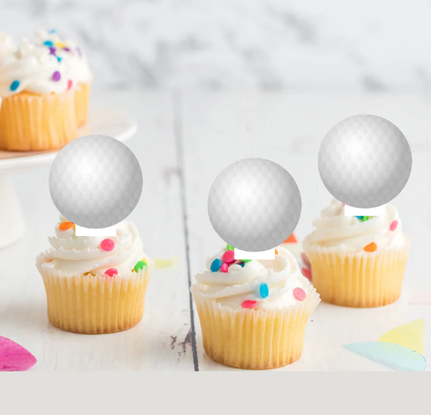 Golf Balls Edible Stand-Up Wafer Card Cupcake Toppers - 12 Pack