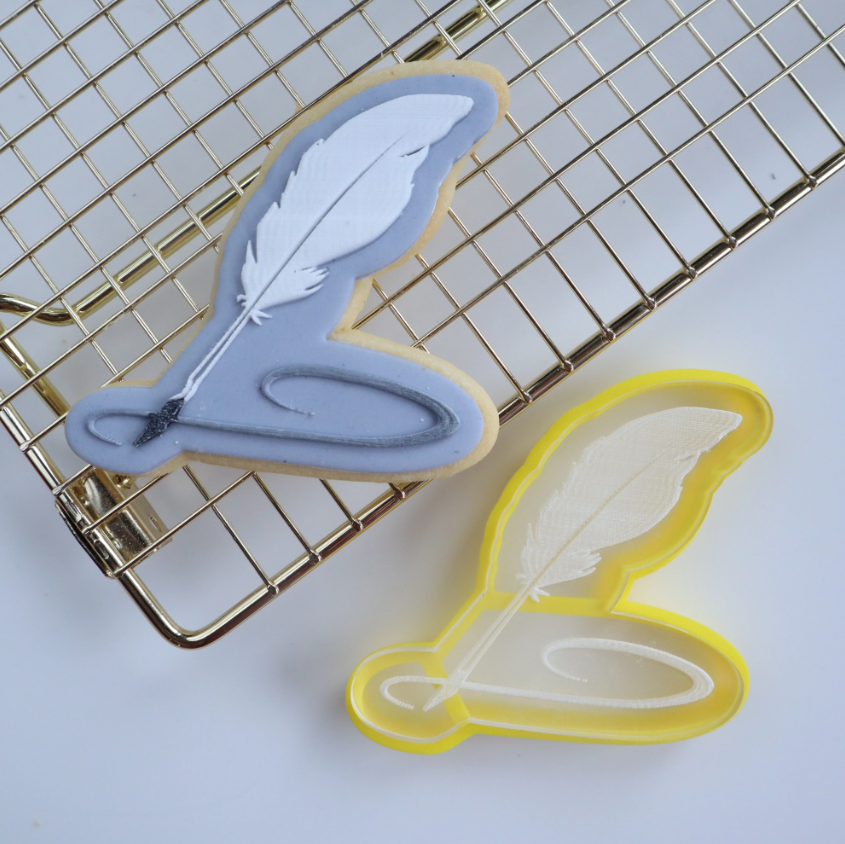 Custom Cookie Cutters Quill Feather Pen Cutter and Debosser Set