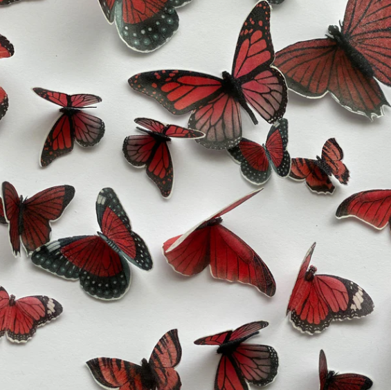 Dark Red Pre-Cut Edible Wafer Butterflies