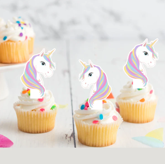 Unicorn Pre-cut Edible Stand Up Wafer Card Cupcake Toppers - 12 Pack