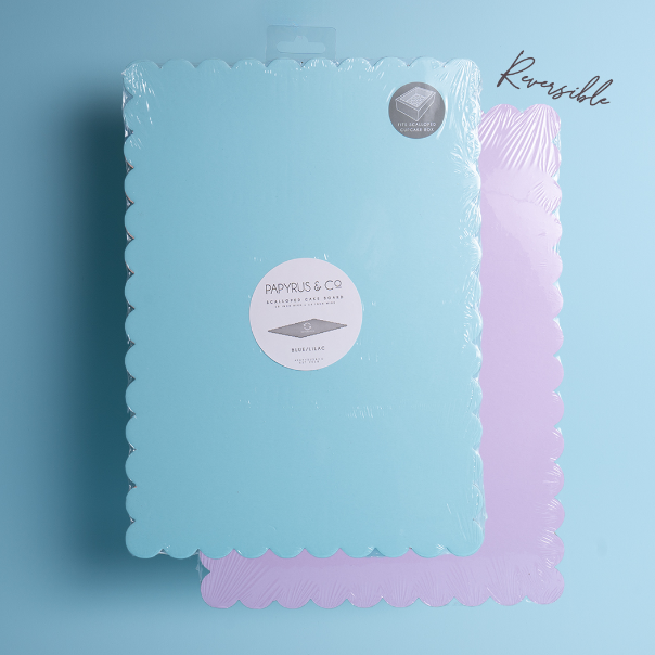 Rectangle Dual-Colour Scalloped Cake Board - Blue & Lilac