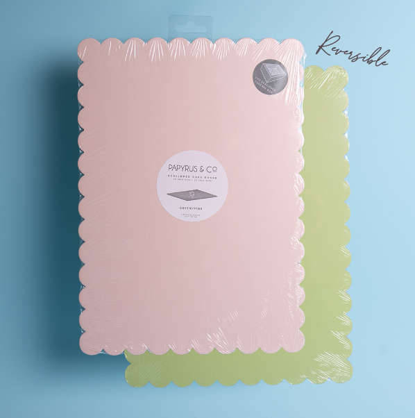 Rectangle Dual-Colour Scalloped Cake Board - Green & Pink